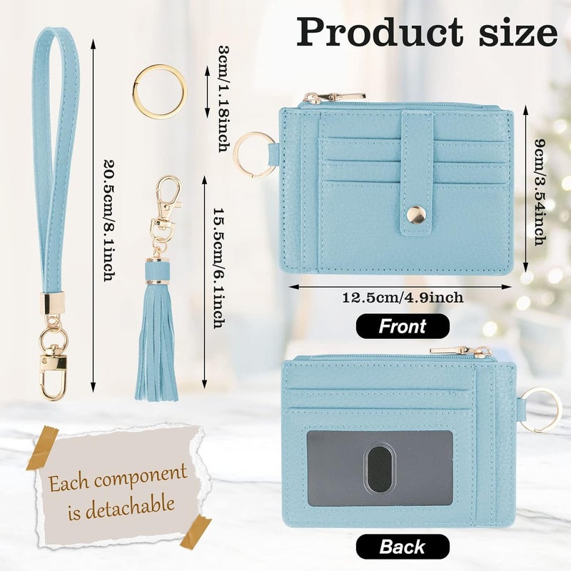 KNGITRYI Small Wristlet Wallets for Women RFID Credit Card Holder Wallet Keychain Wristlet Wallet Credit Card Wallets for Women (Light Blue) - Image 2